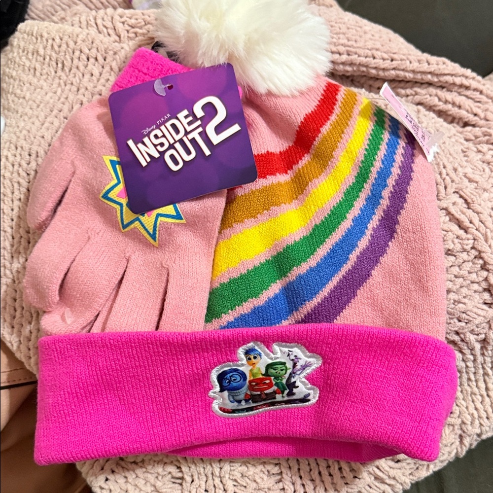 Pink Rainbow Kids Beanie and Gloves Set